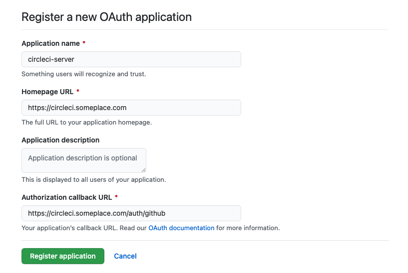 Screenshot showing setting up a new OAuth app
