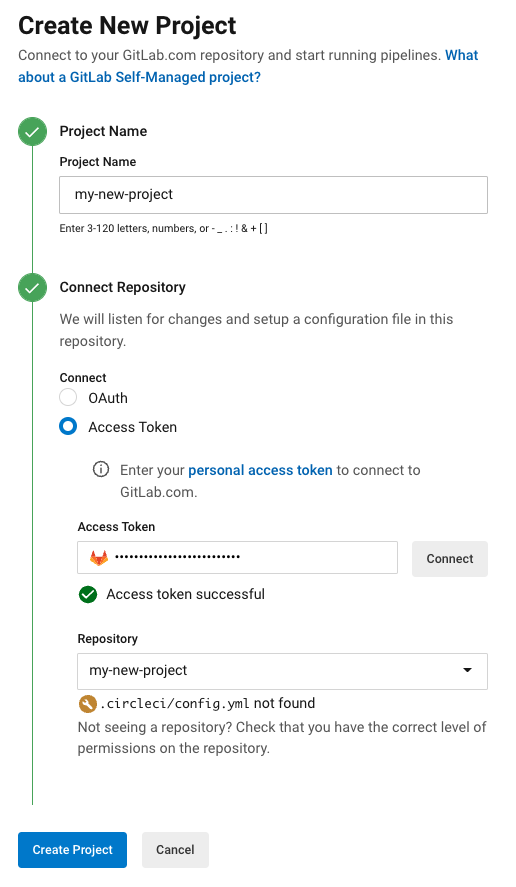 Successful GitLab connection using access token