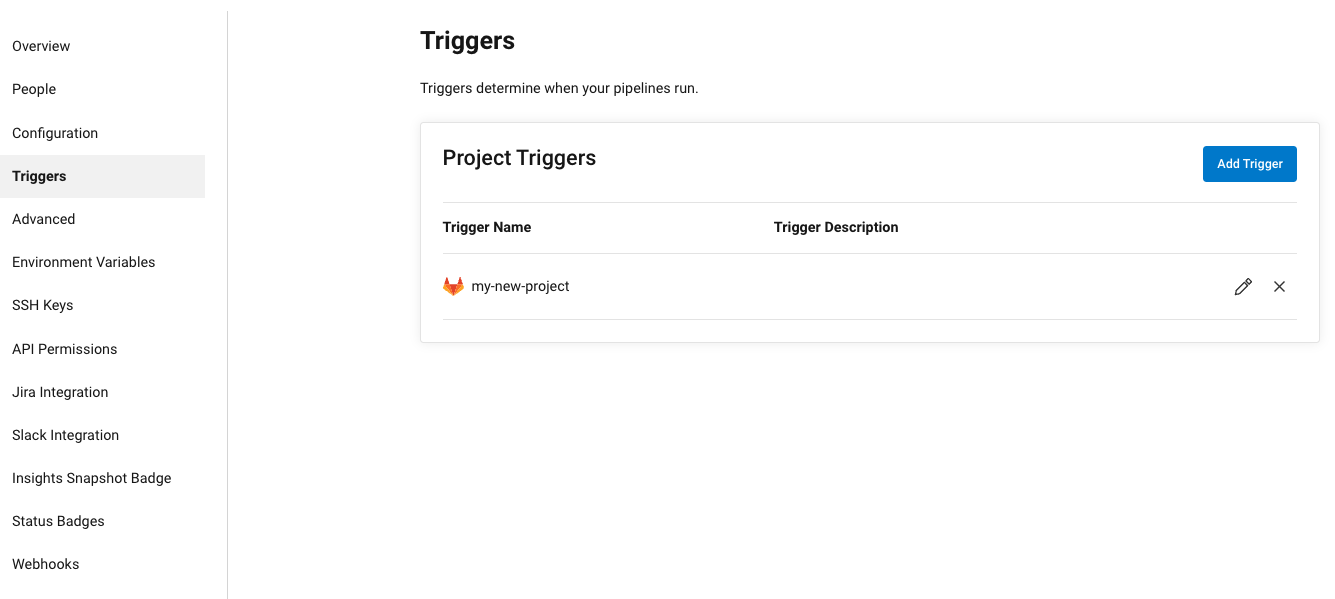 Trigger setup page