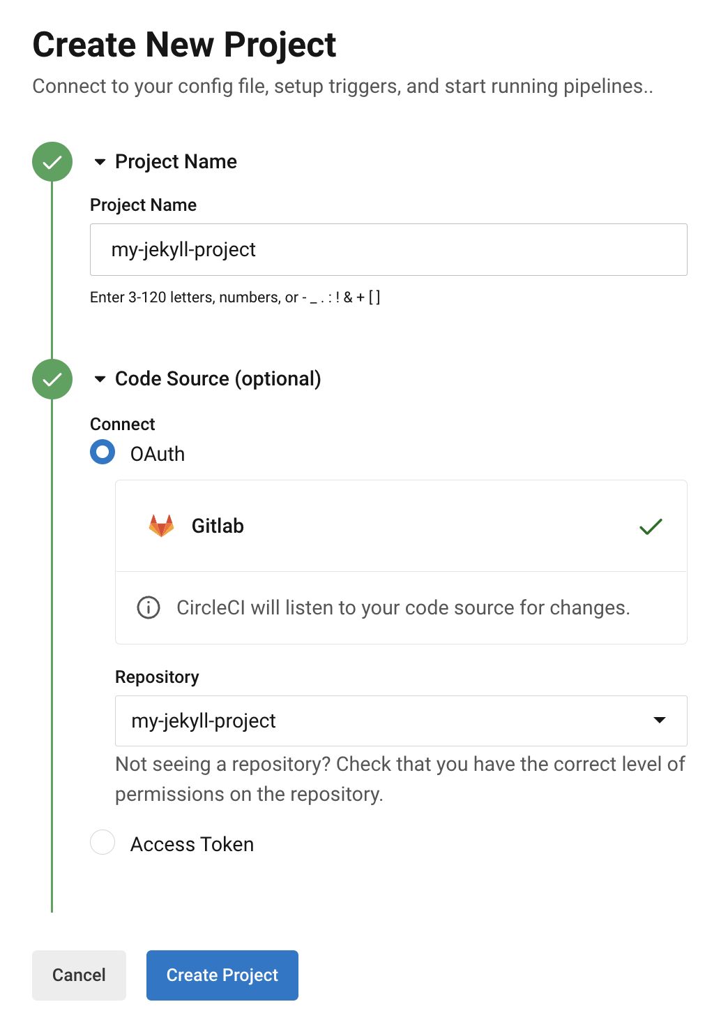 Successful GitLab connection via OAuth