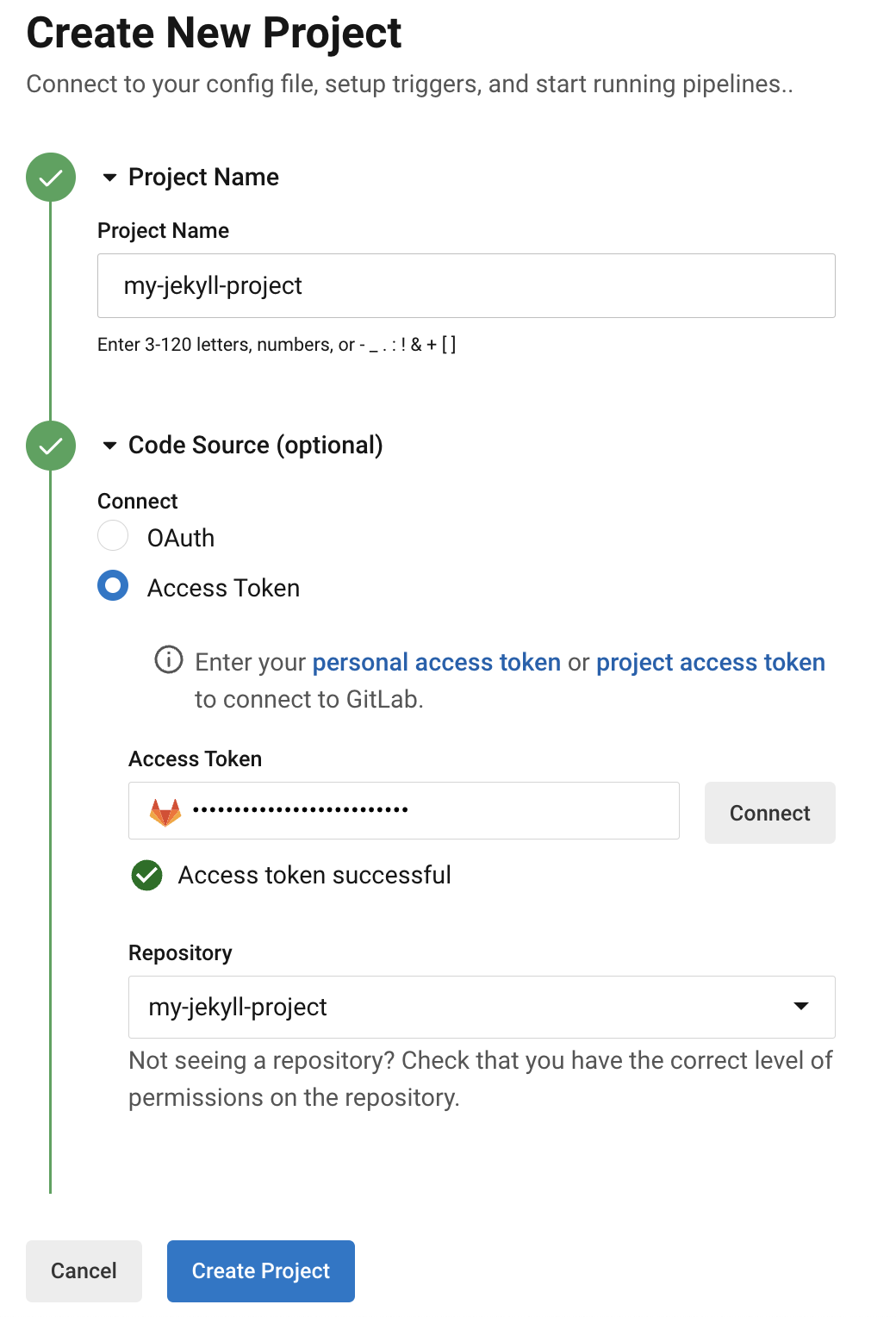 Successful GitLab connection using access token