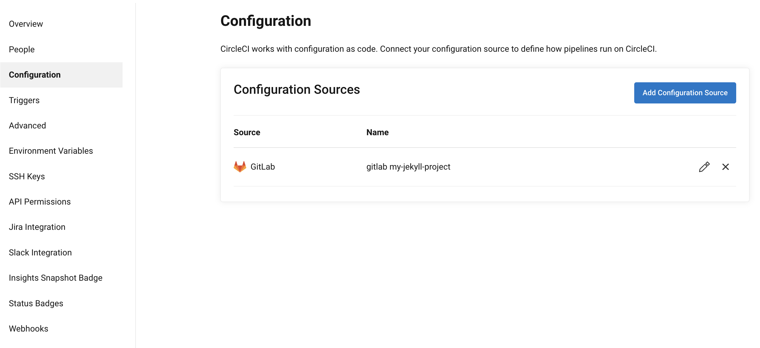 Configuration setup page