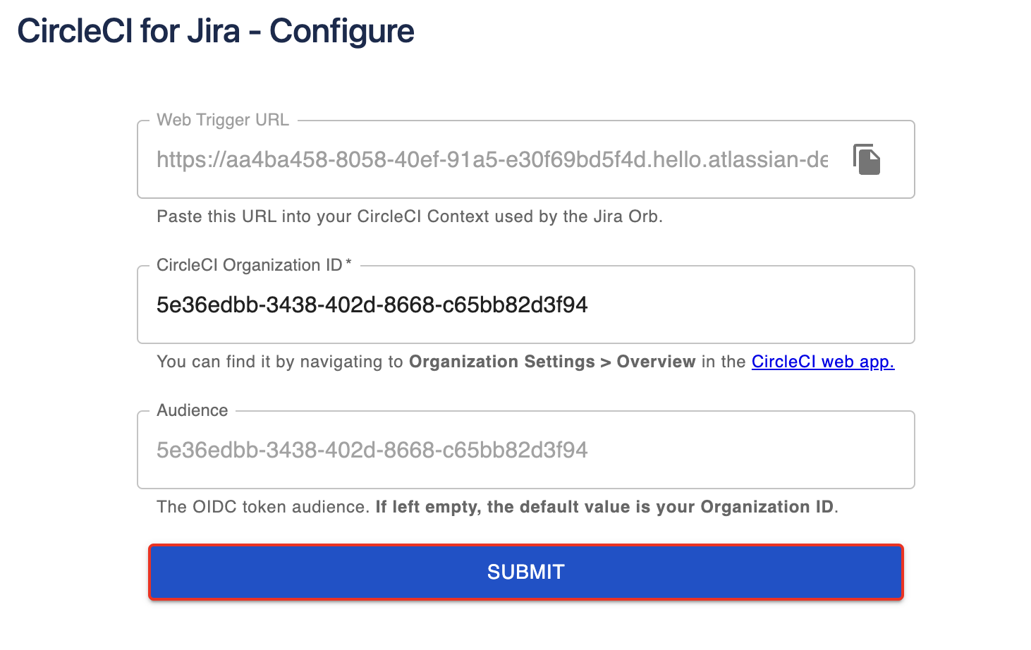 Set the Organization ID on the app Configure page