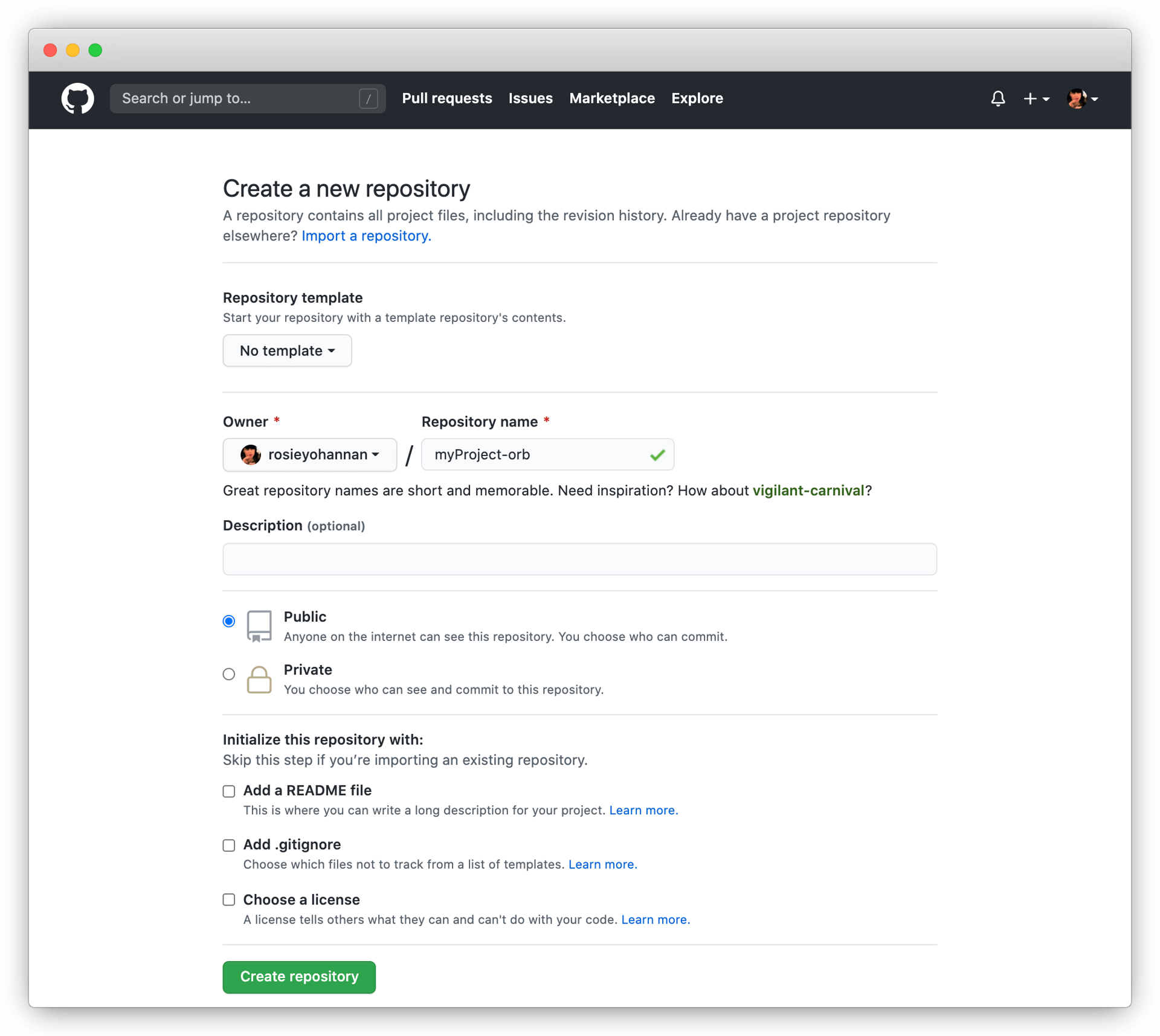 新しい GitHub リポジトリ
