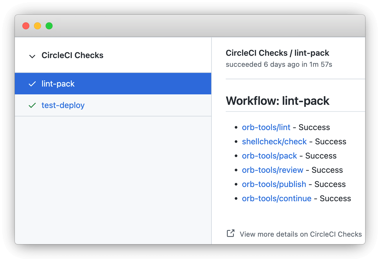 Orb test results as reported by GitHub Checks API on pull request