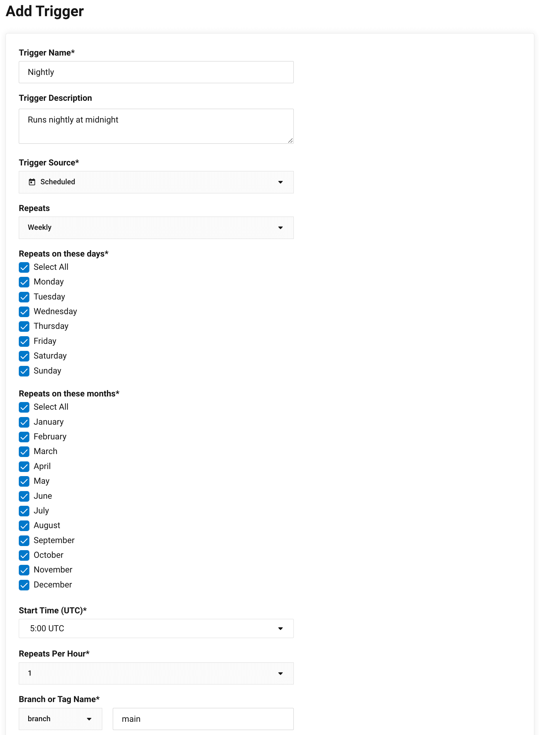 Scheduled pipelines web app form