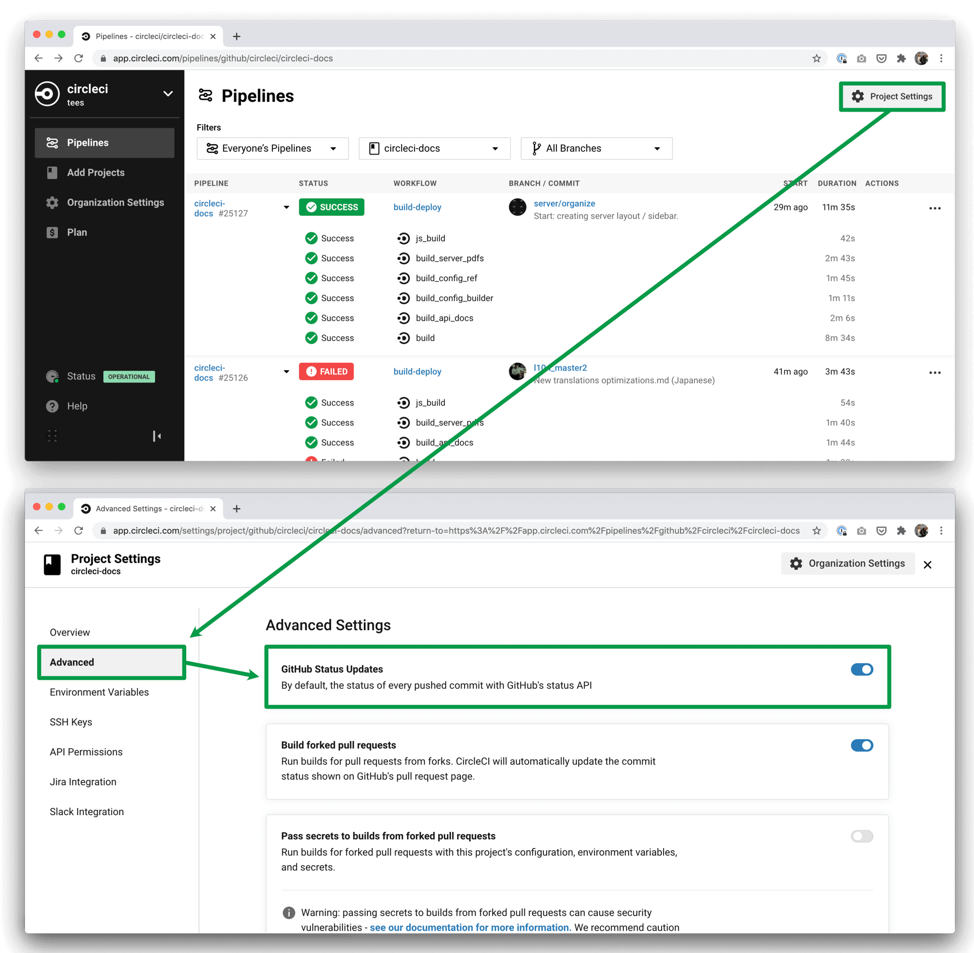 CircleCI VCS Settings Page