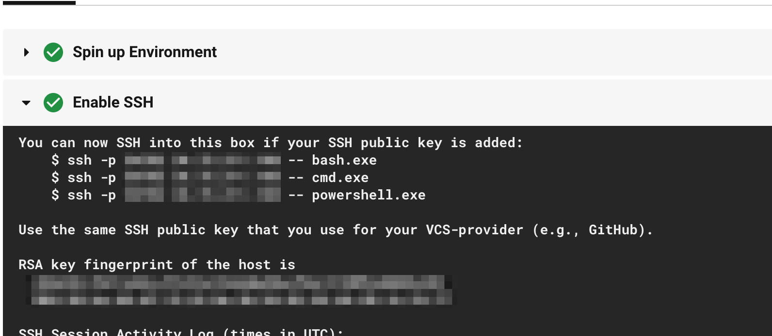 SSH connection details