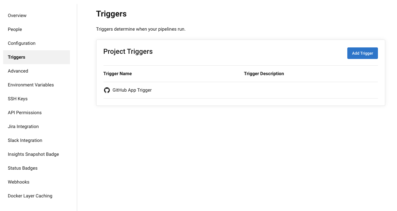 Trigger setup page