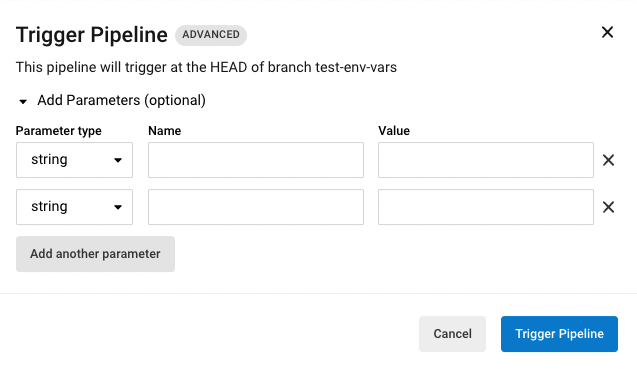 screenshot showing the popup you will see when slicking the trigger pipeline button in the web app