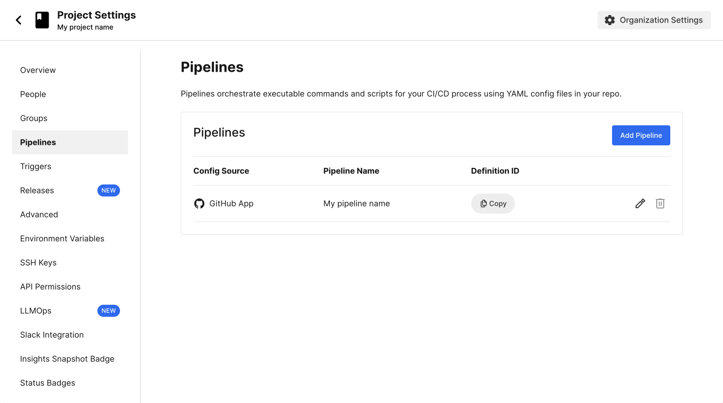 screenshot showing location of pipeline definition ID copy button