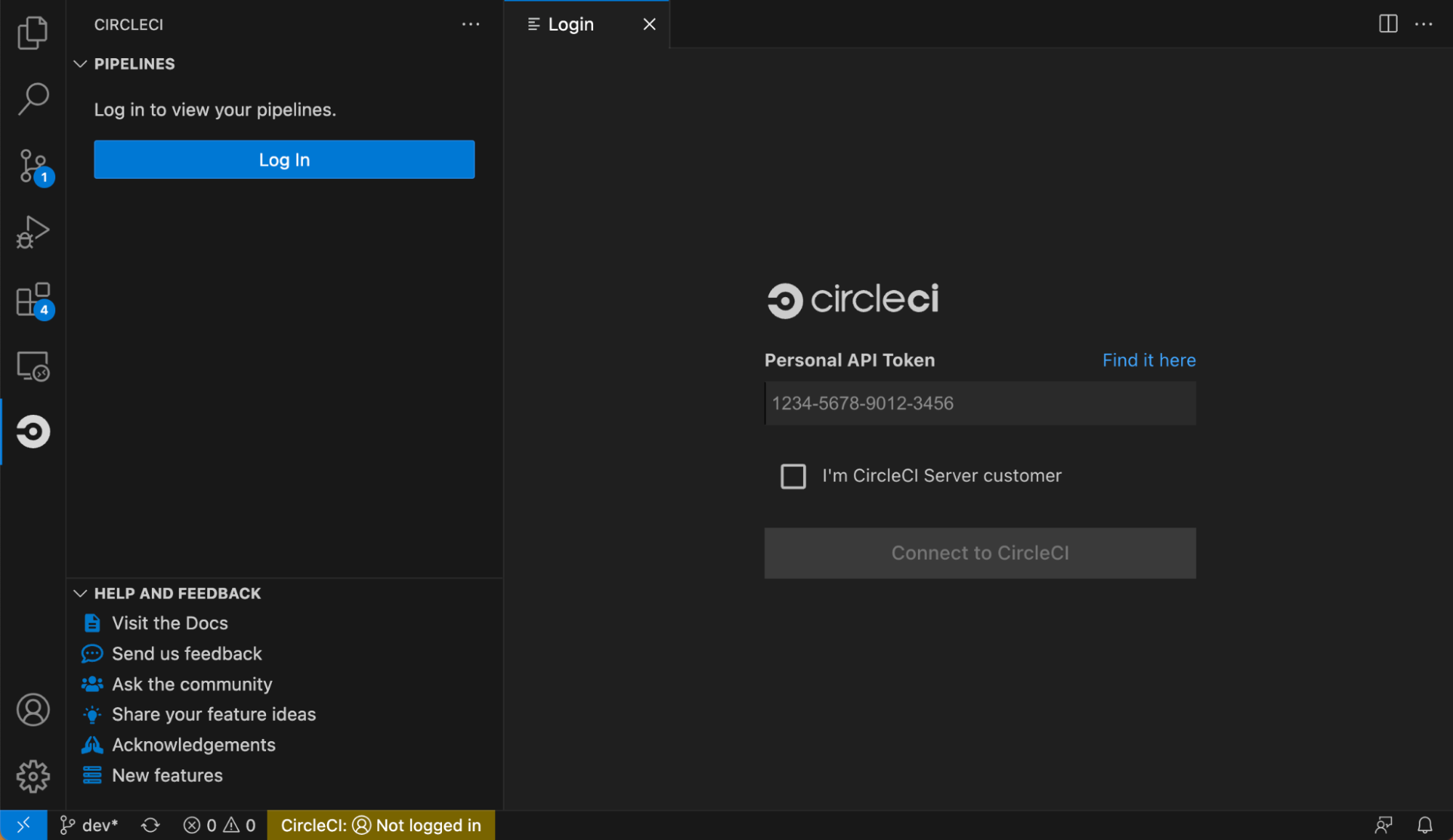 Log in to CircleCI from VS Code