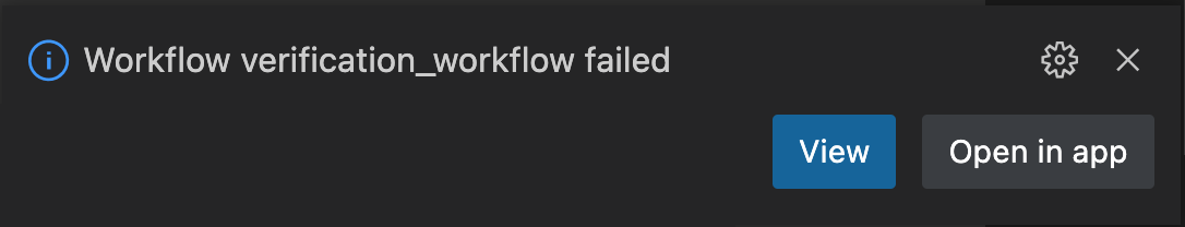 Screenshot of a notification pop-up for a failed workflow