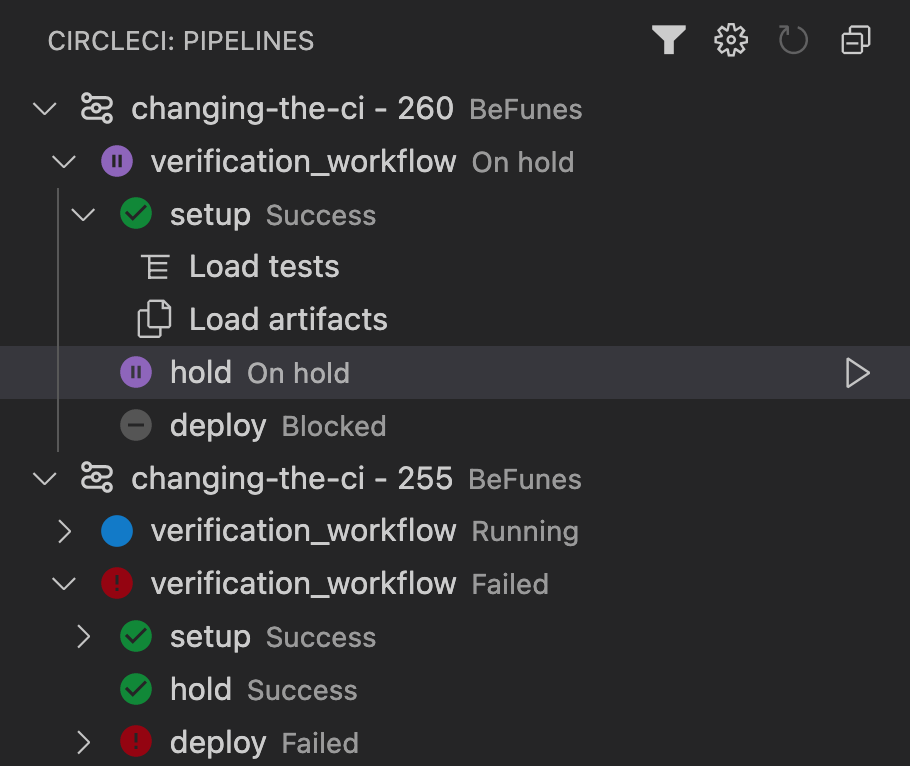 Screenshot of side panel with pipeline information