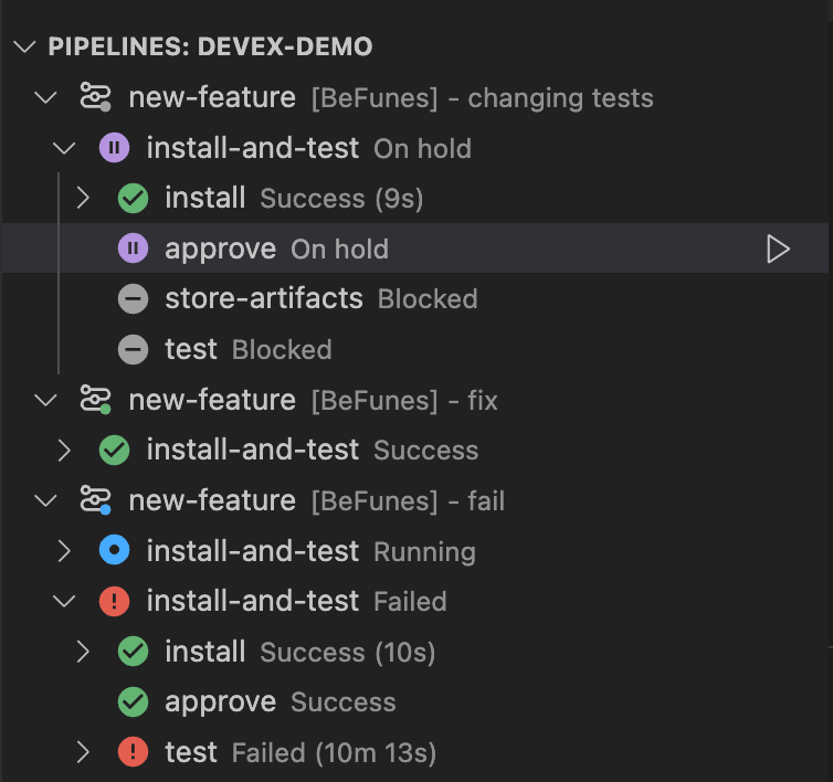 The pipelines panel displays pipelines you follow.
