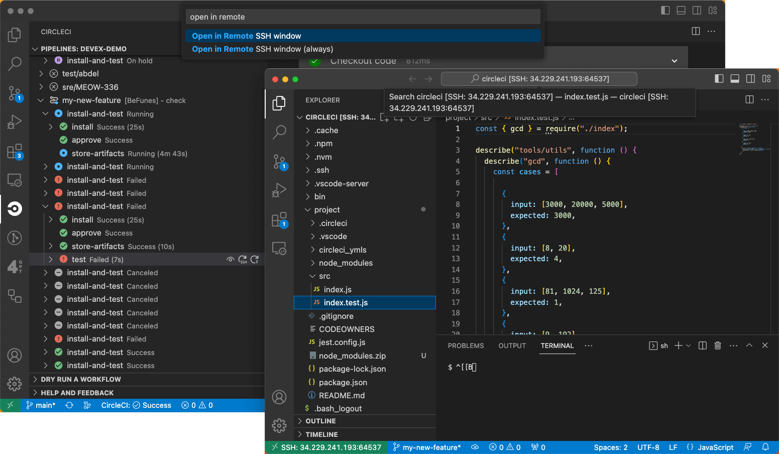 VS Code with remote development window