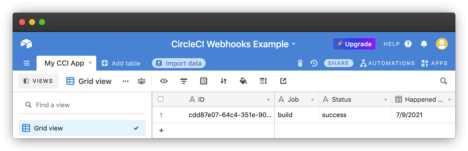 Airtable のテストを実行する