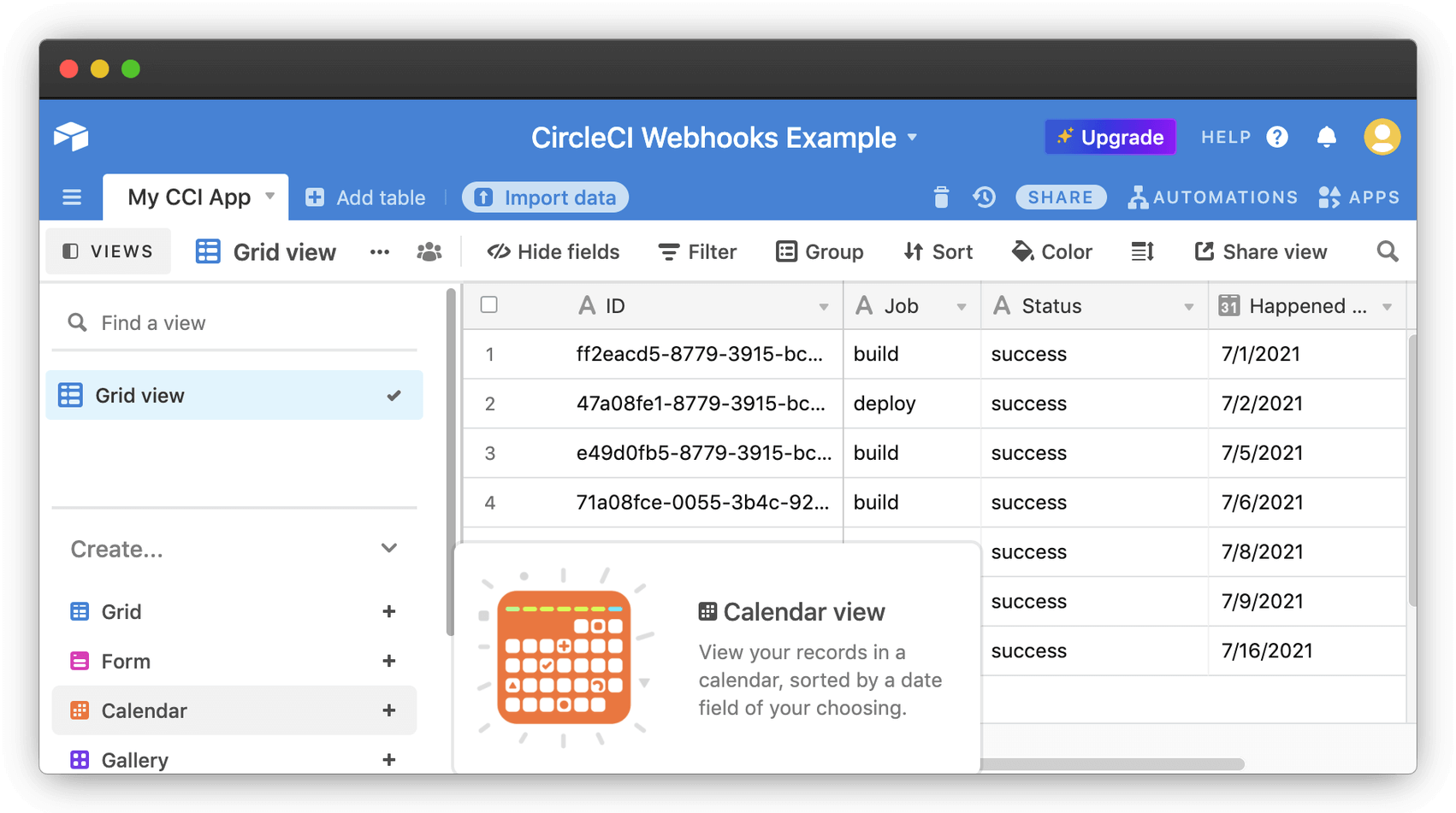 Add calendar in Airtable