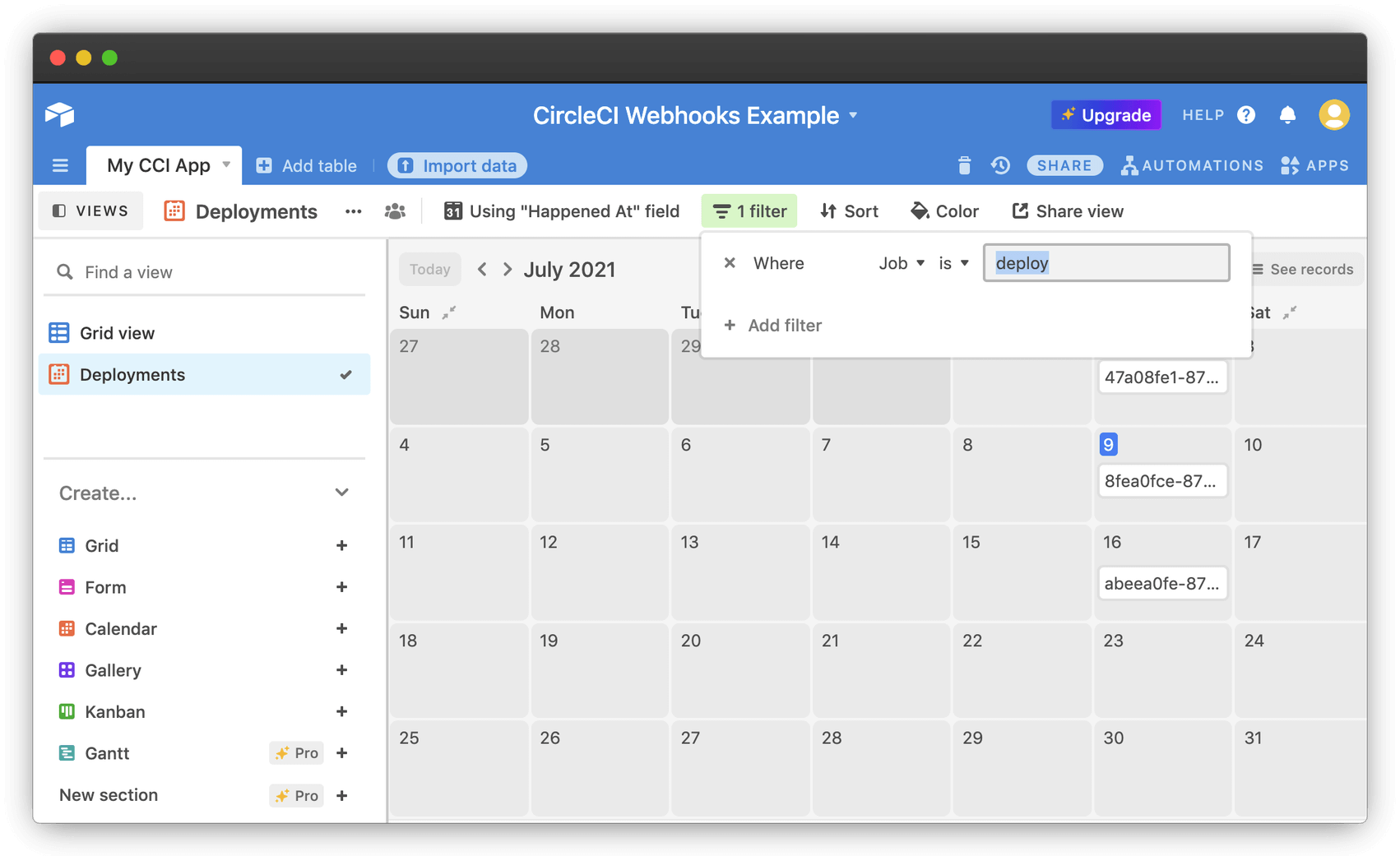 Airtable calendar filter