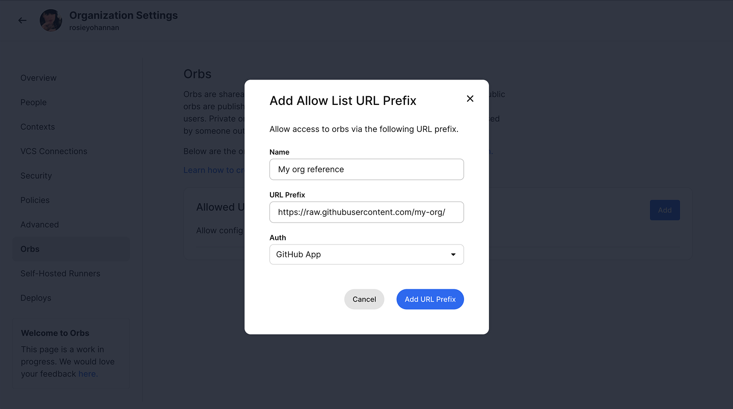 Add URL Prefix modal