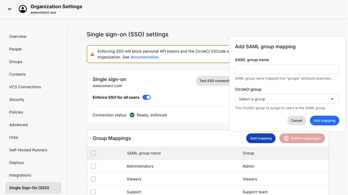 Screenshot of the Okta SSO group attribute settings