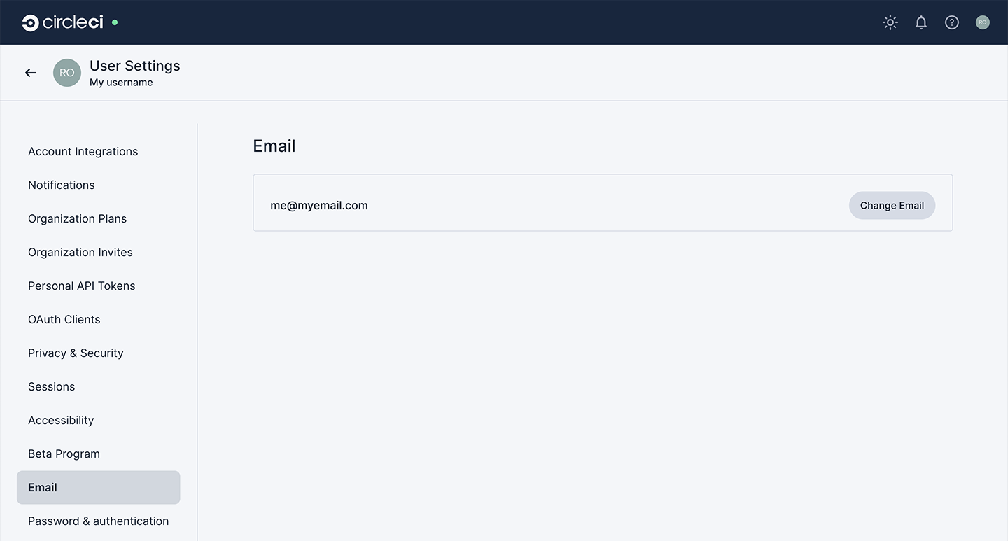 Screenshot showing the email change option in user settings