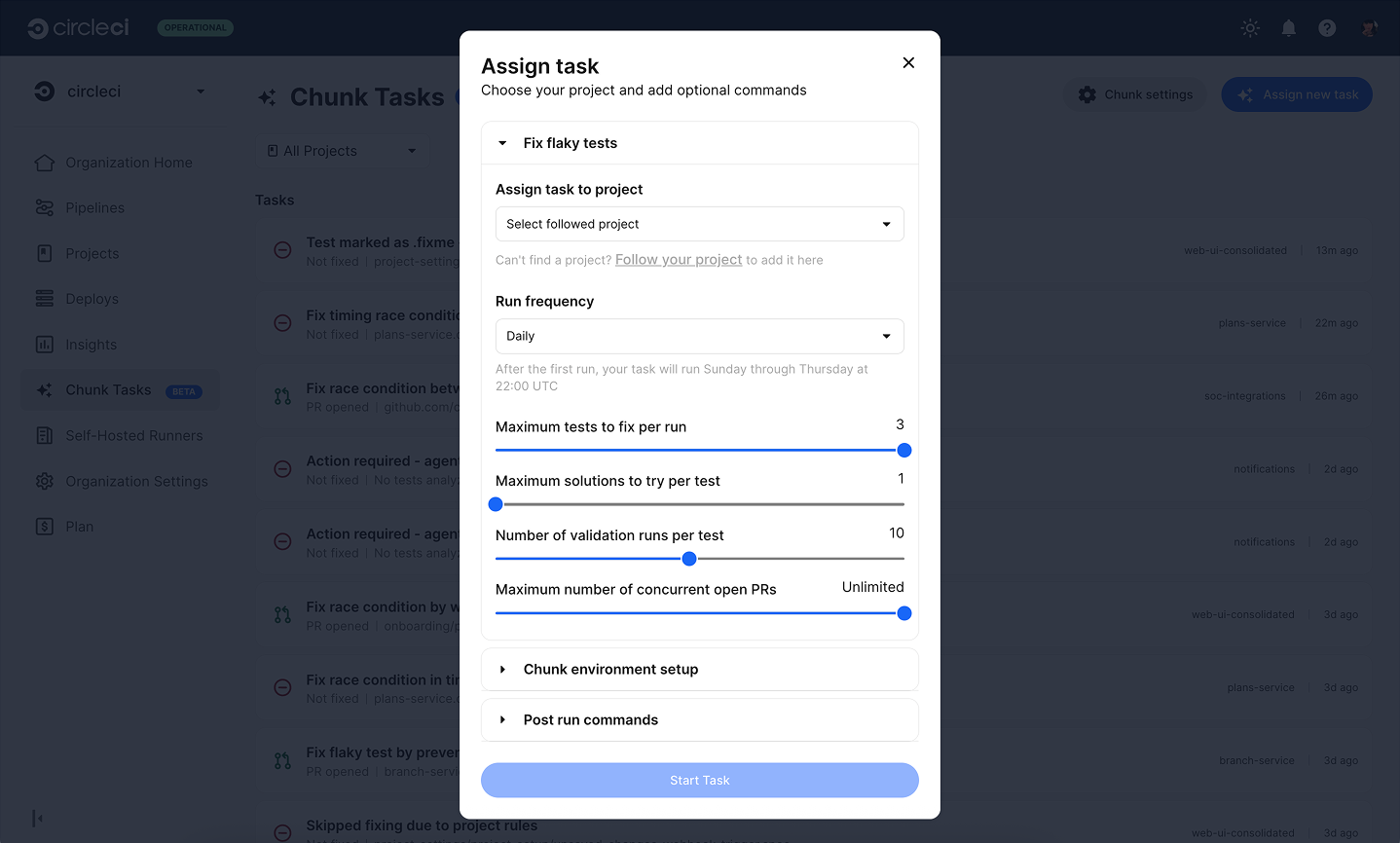 Chunk assign task modal