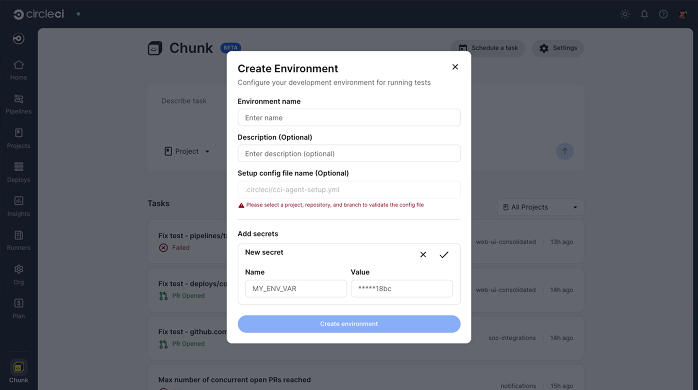 Create an environment for Chunk to use