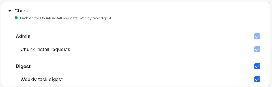 Chunk notification settings on the Notifications page