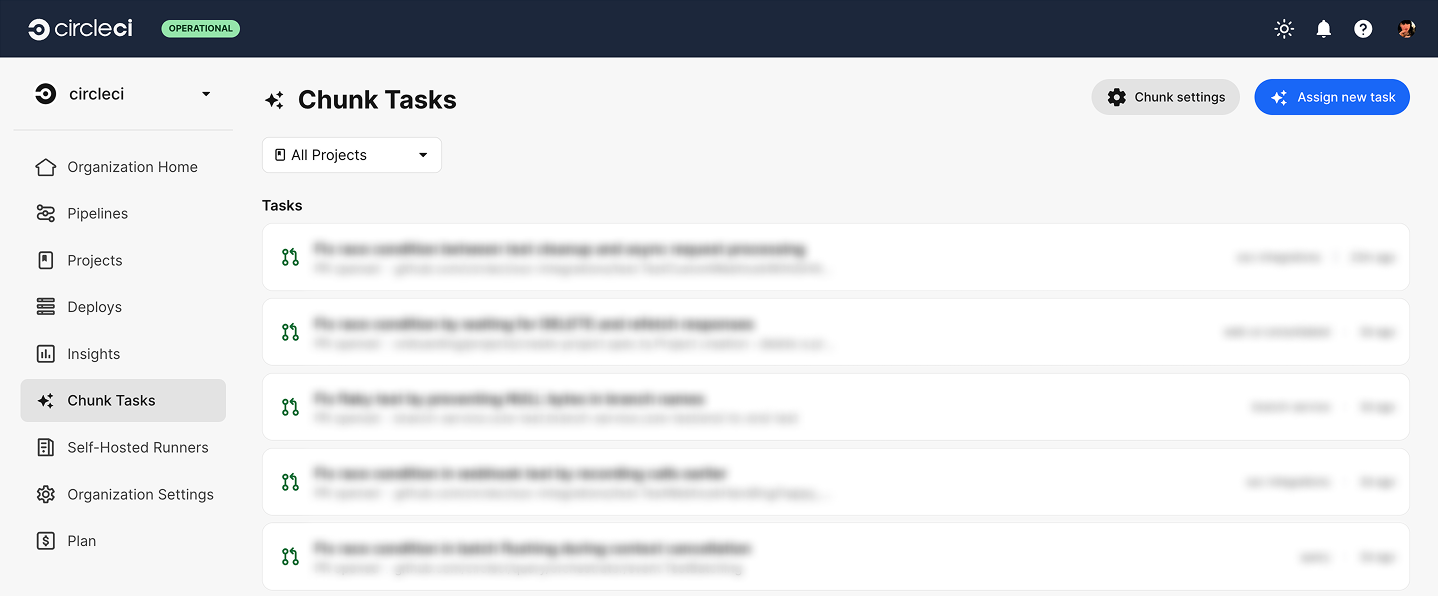 Chunk tasks dashboard