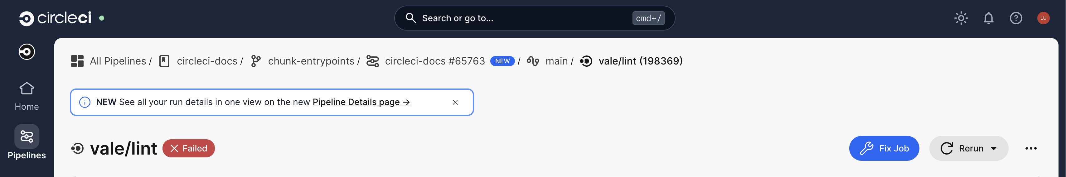 Fix job (Beta) button in the job header