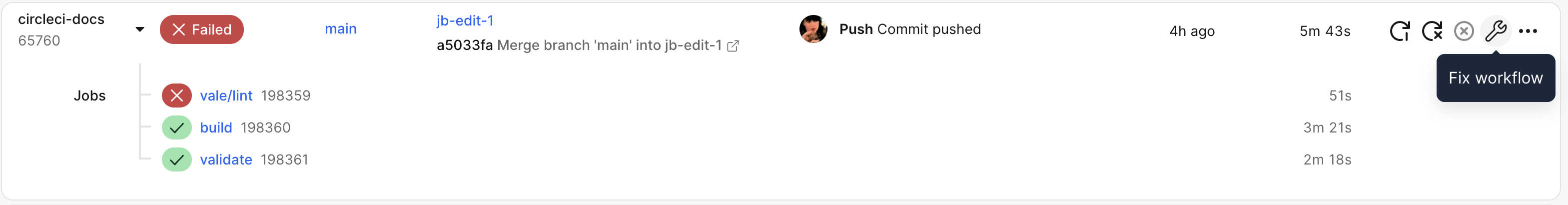 Fix workflow (Beta) button on the pipeline list