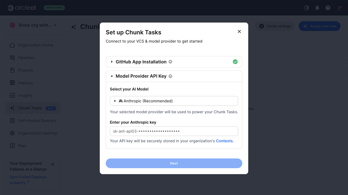 Chunk setup modal