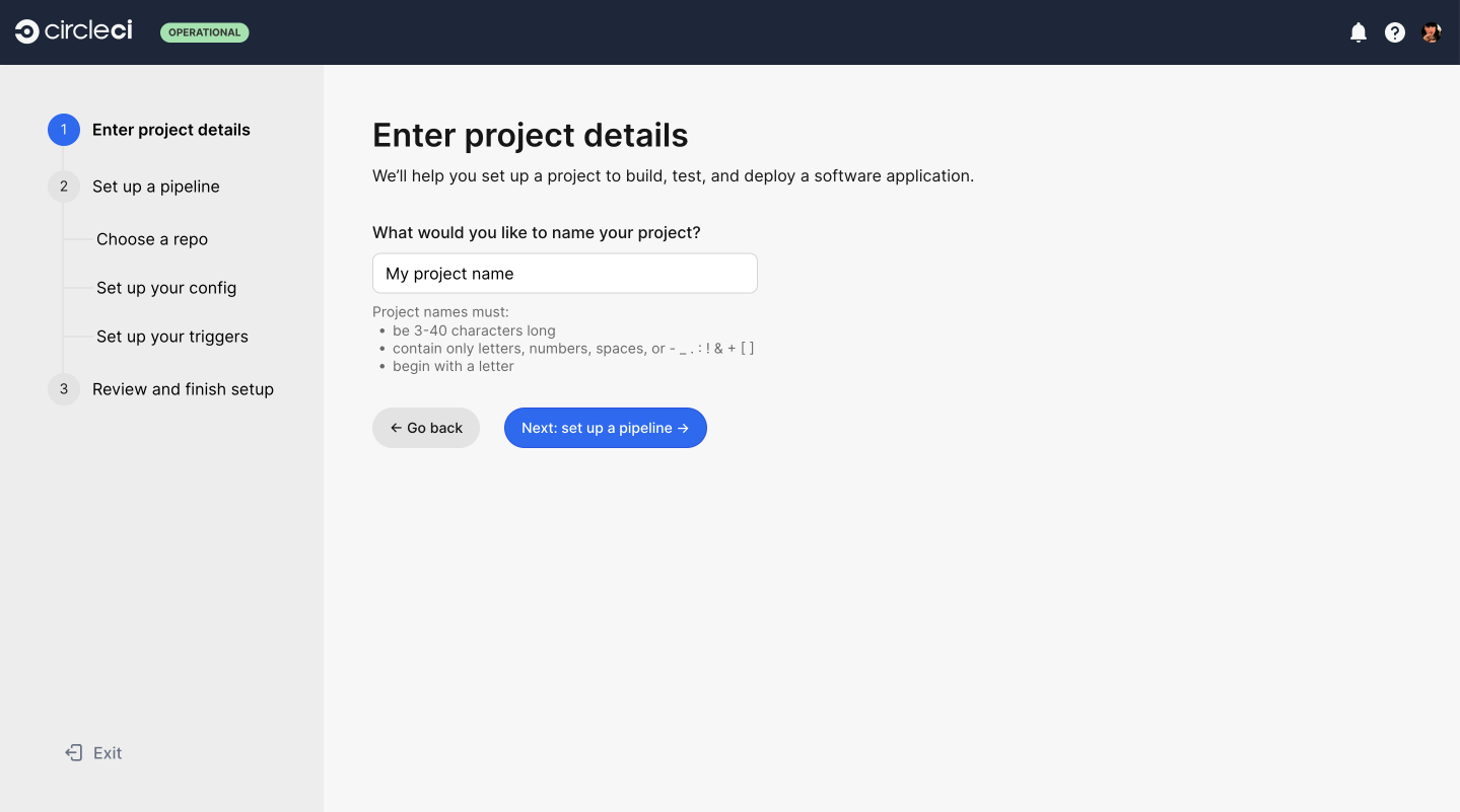 Screenshot showing options to enter project details