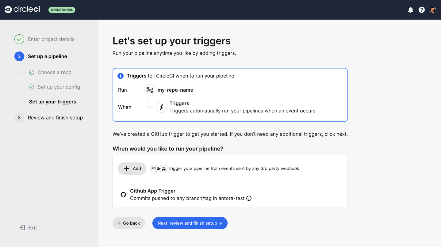 Screenshot showing options to set up your triggers