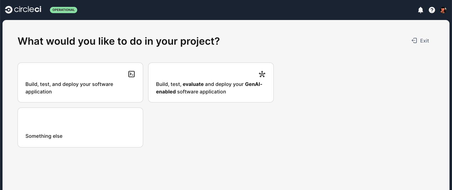 Screenshot showing options to choose what you want to do in your project