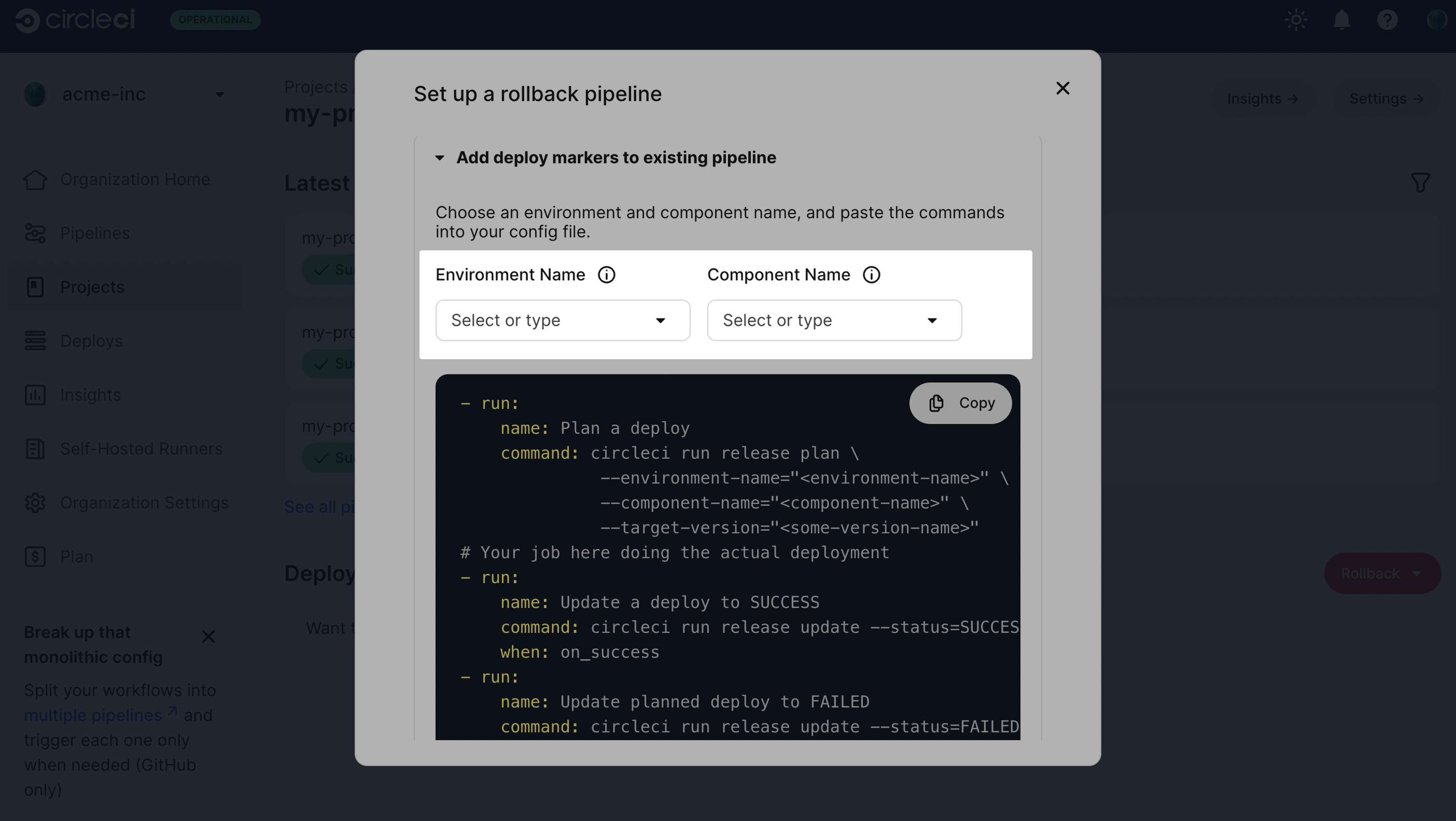 Select deploy markers values
