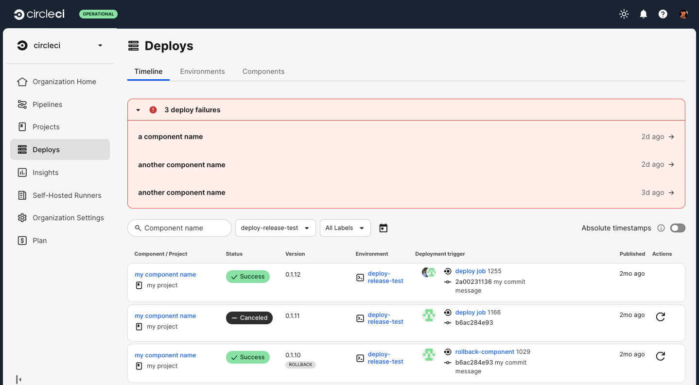Deploy timeline with failed deployment