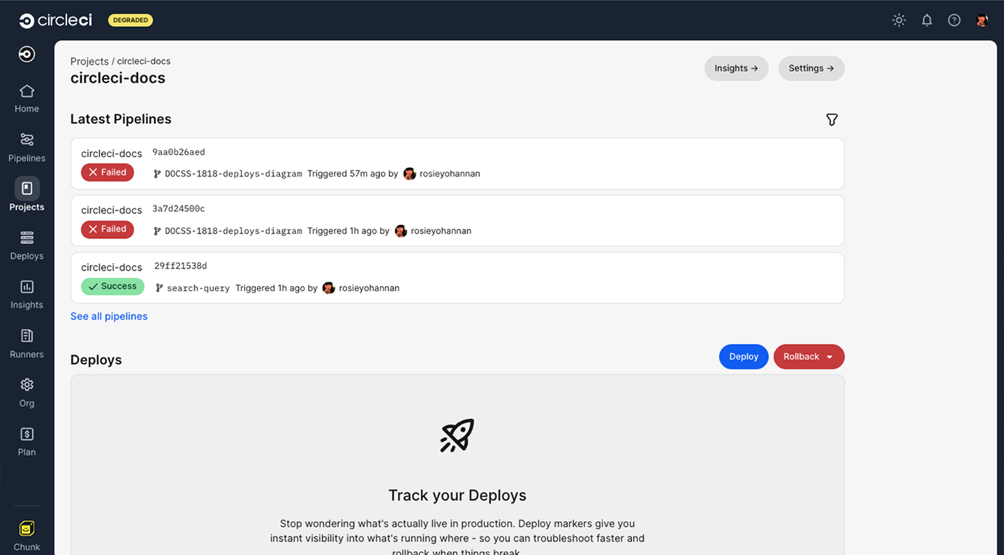 Deploy button on project overview page