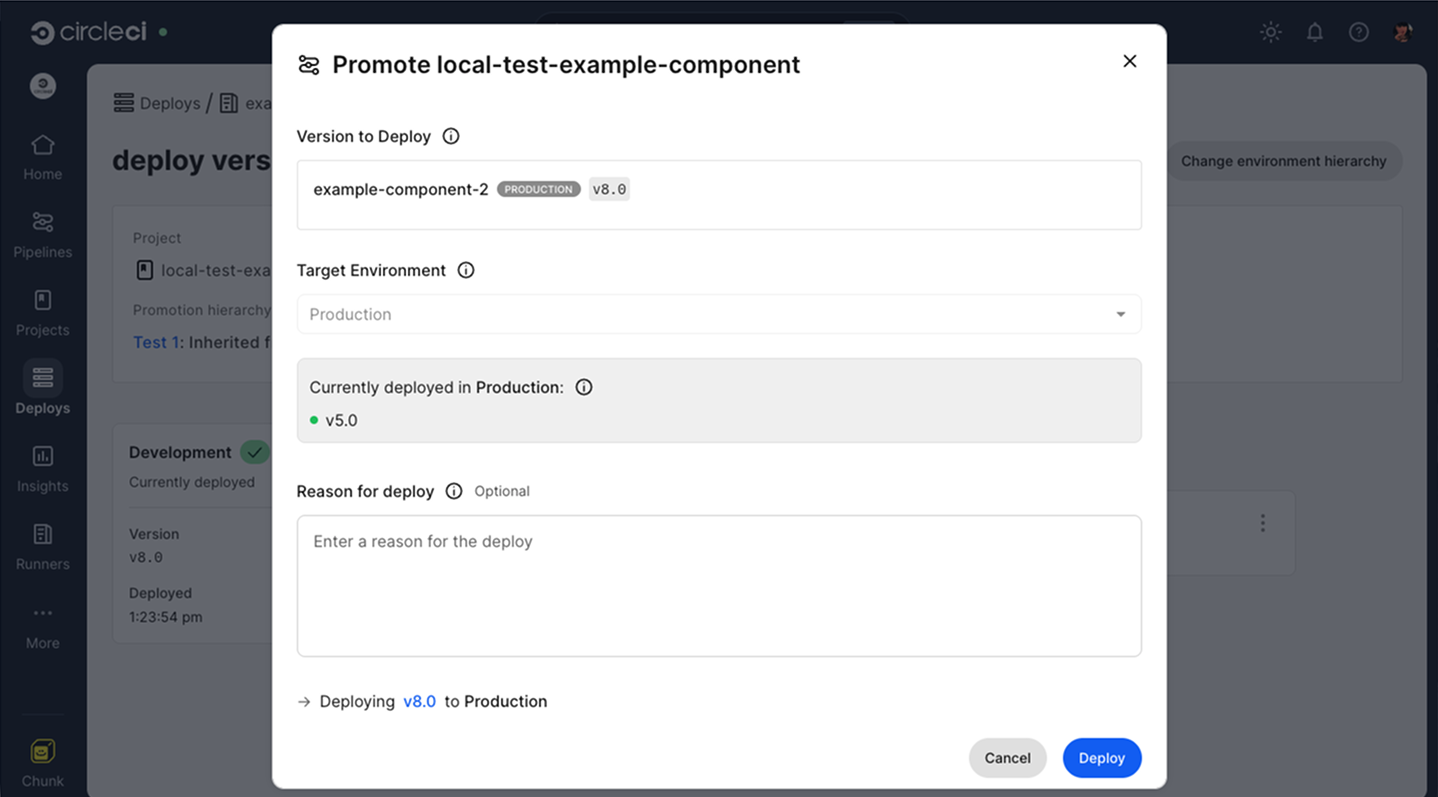 Promote modal for deploying to next environment