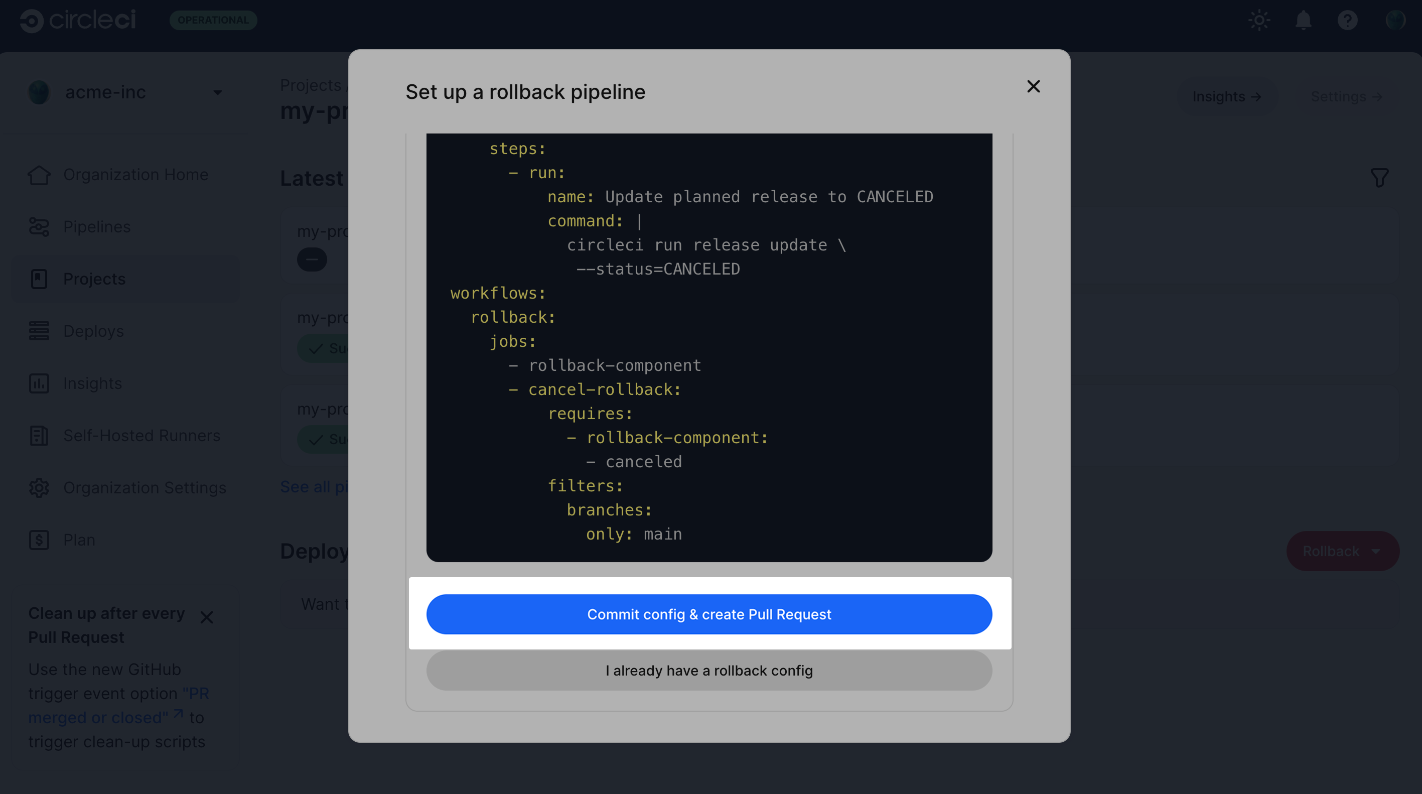 Commit config button