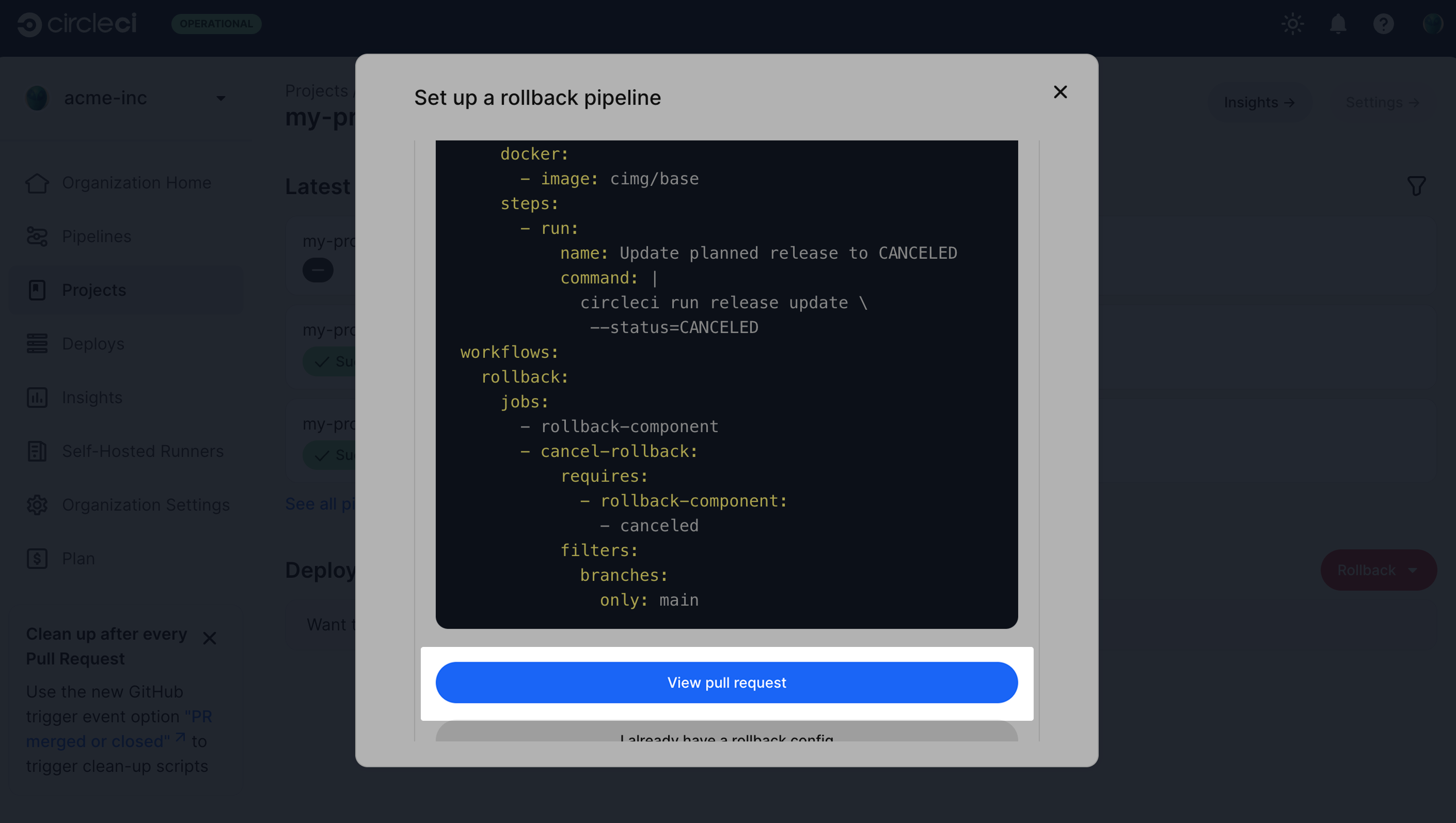 View pull request button