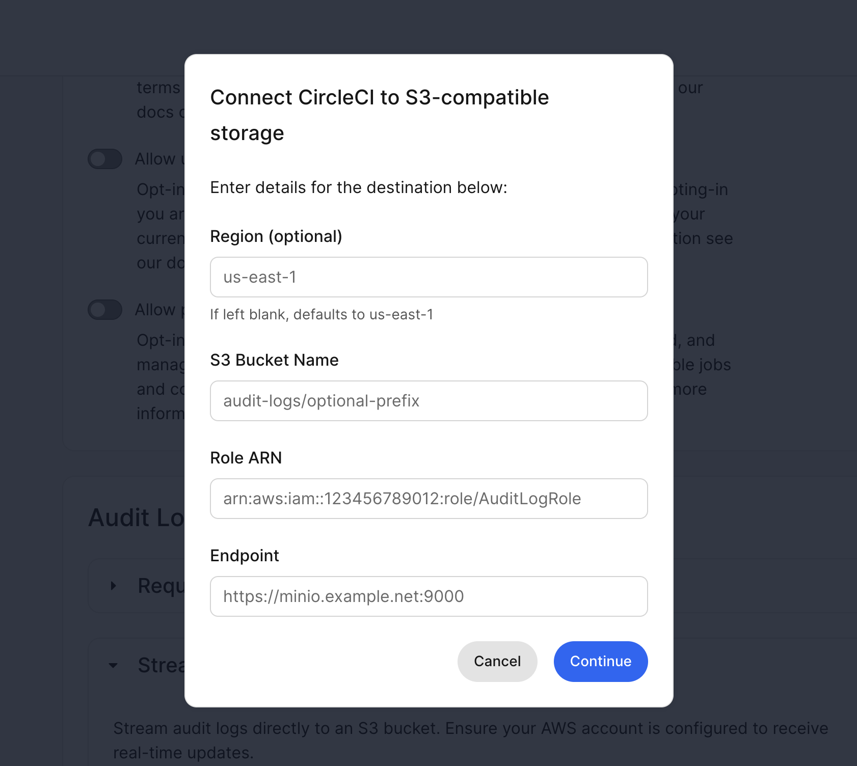 Connect CircleCI to S3-compatible storage