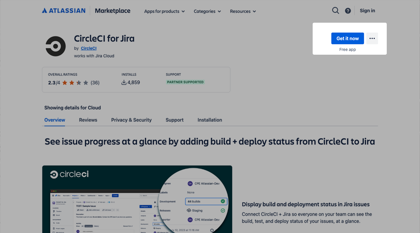 CircleCI for Jira app in Atlassian Marketplace
