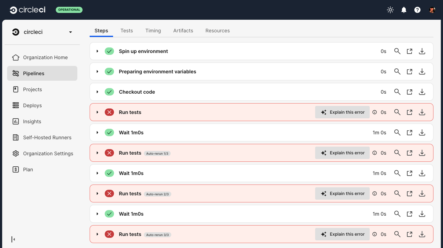 Automatic step reruns UI