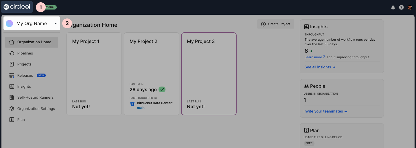 Switch organization using the user homepage or the org switcher