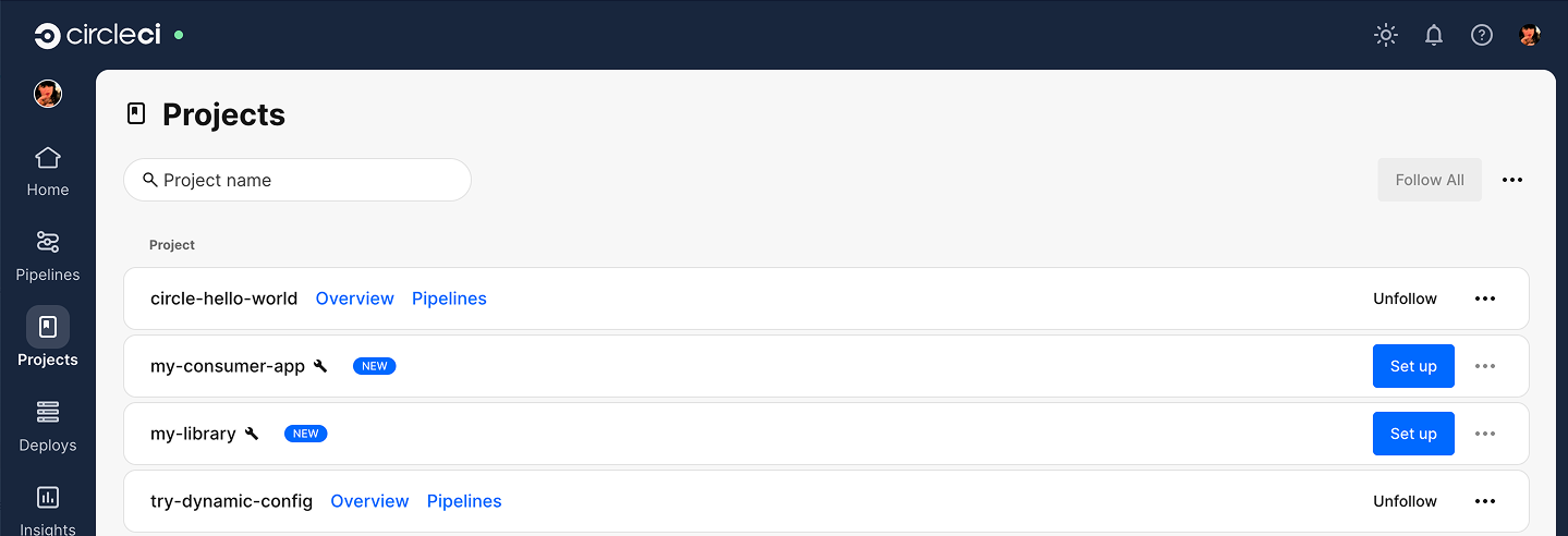 Projects dashboard for a github or bitbucket organization