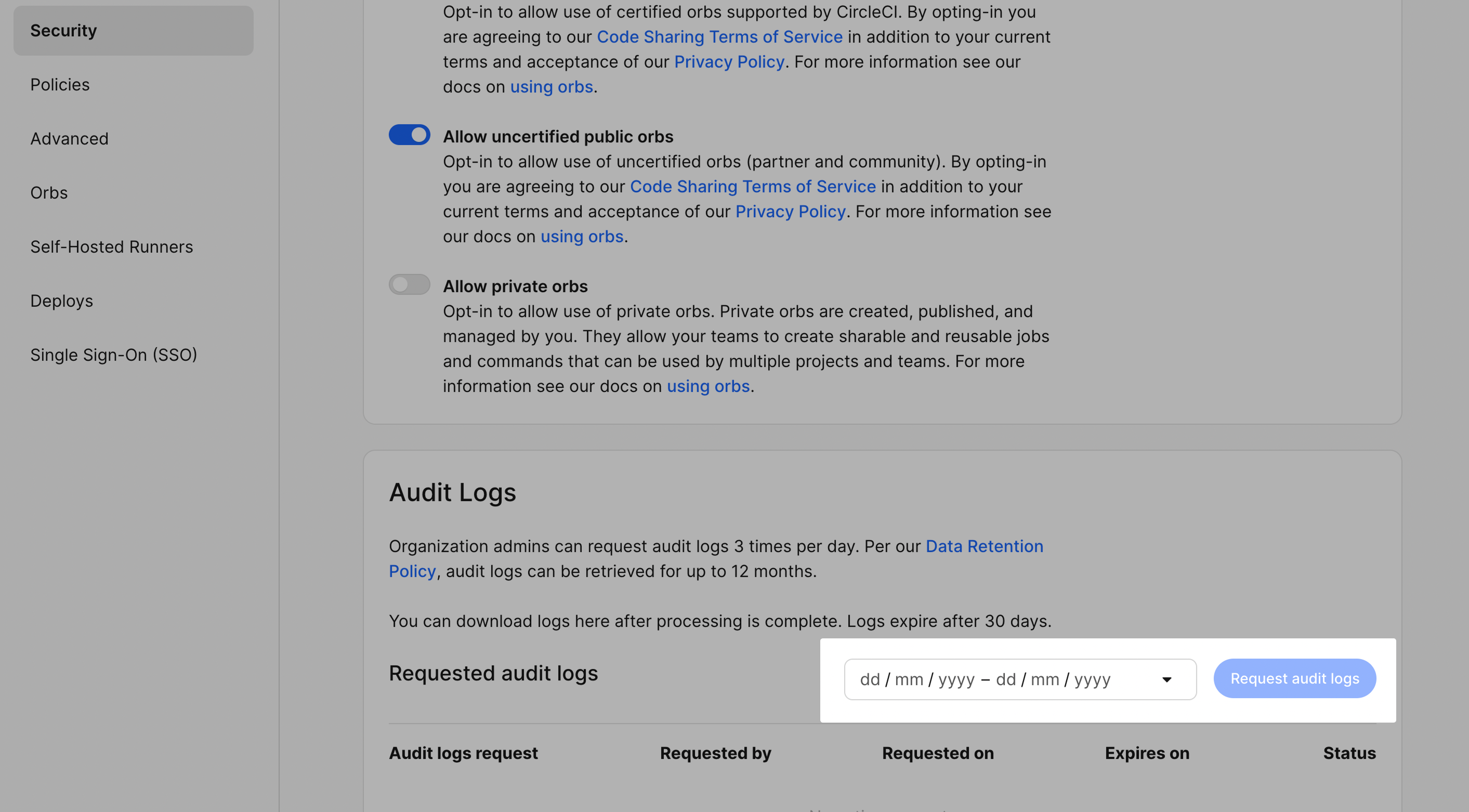 Request audit logs