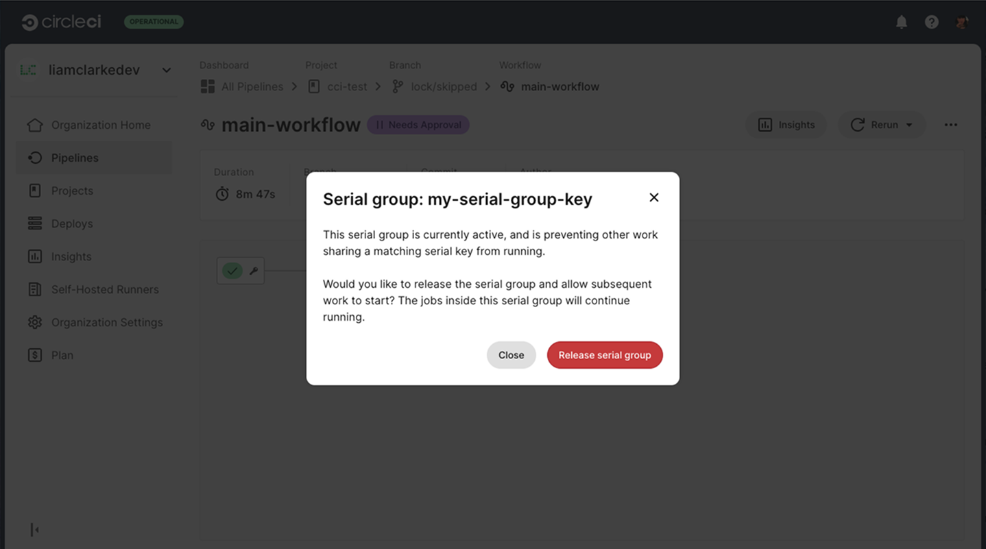 Serial group release modal