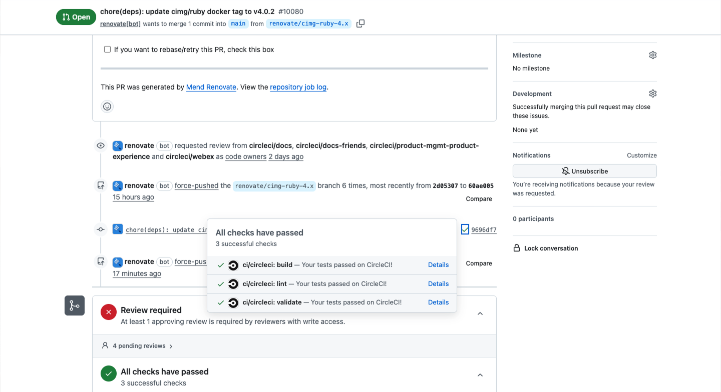 Status update for a commit in PR conversation view